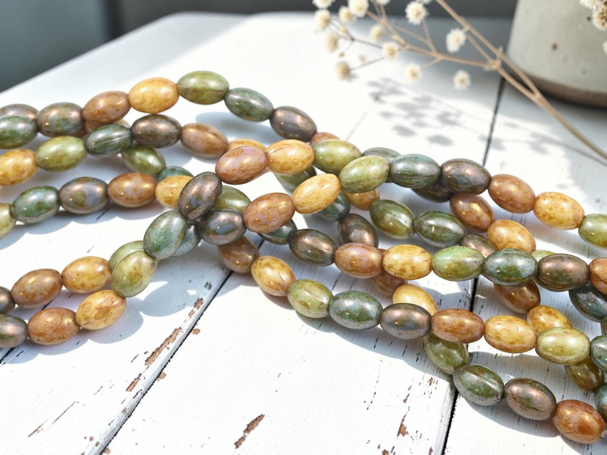 Vintage Beads - German Glass Beads - Picasso Beads - 10x7mm - 20pcs - (B528)