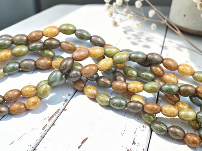 Vintage Beads - German Glass Beads - Picasso Beads - 10x7mm - 20pcs - (B528)