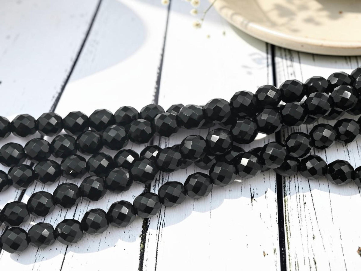 Old Stock Czech Glass Fire Polished Faceted Round Beads - Jet Black - 10mm - 21pcs - (4143)
