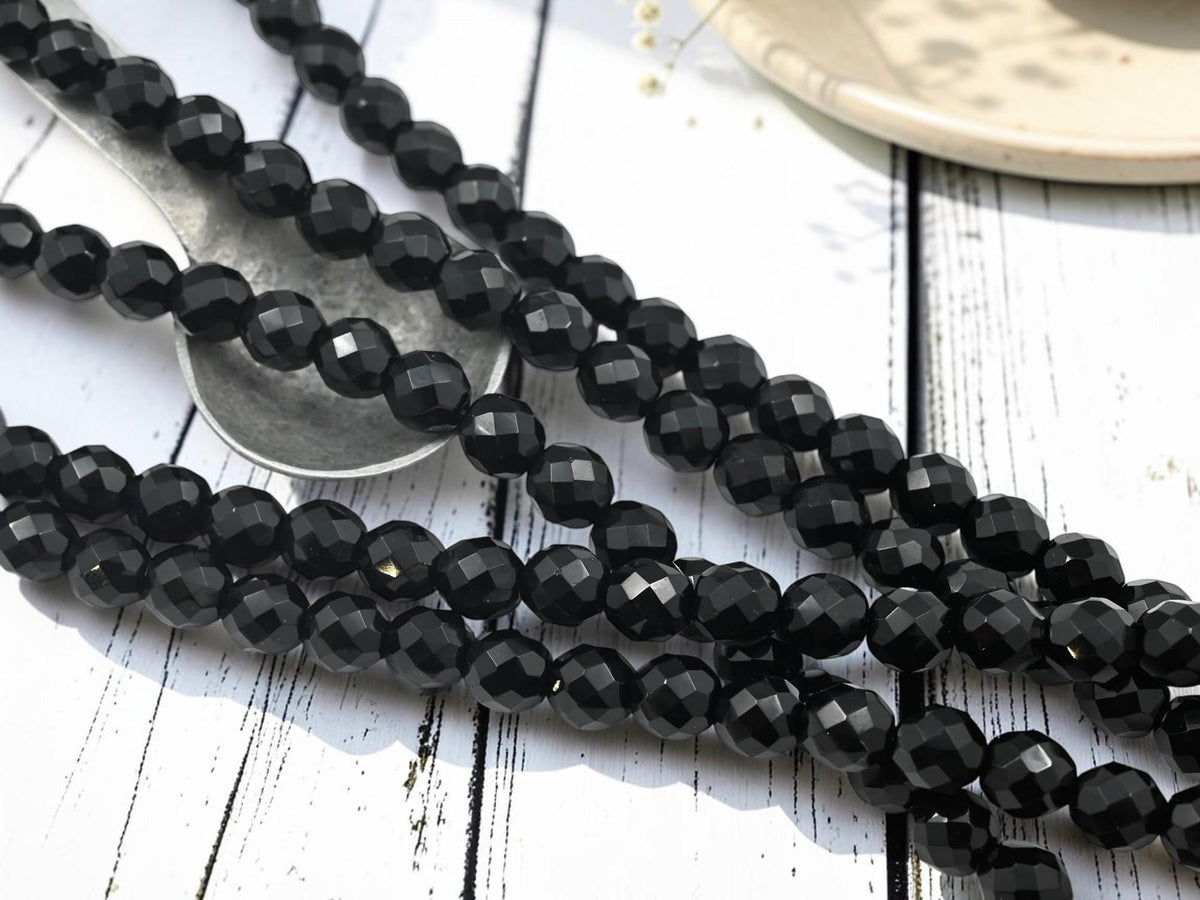 Old Stock Czech Glass Fire Polished Faceted Round Beads - Jet Black - 10mm - 21pcs - (4143)