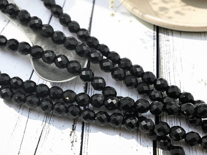 Old Stock Czech Glass Fire Polished Faceted Round Beads - Jet Black - 10mm - 21pcs - (4143)