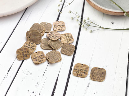 Antique Bronze Dreaming of the Sea Hammered Square Charms - 10pcs - 19mm - (495)