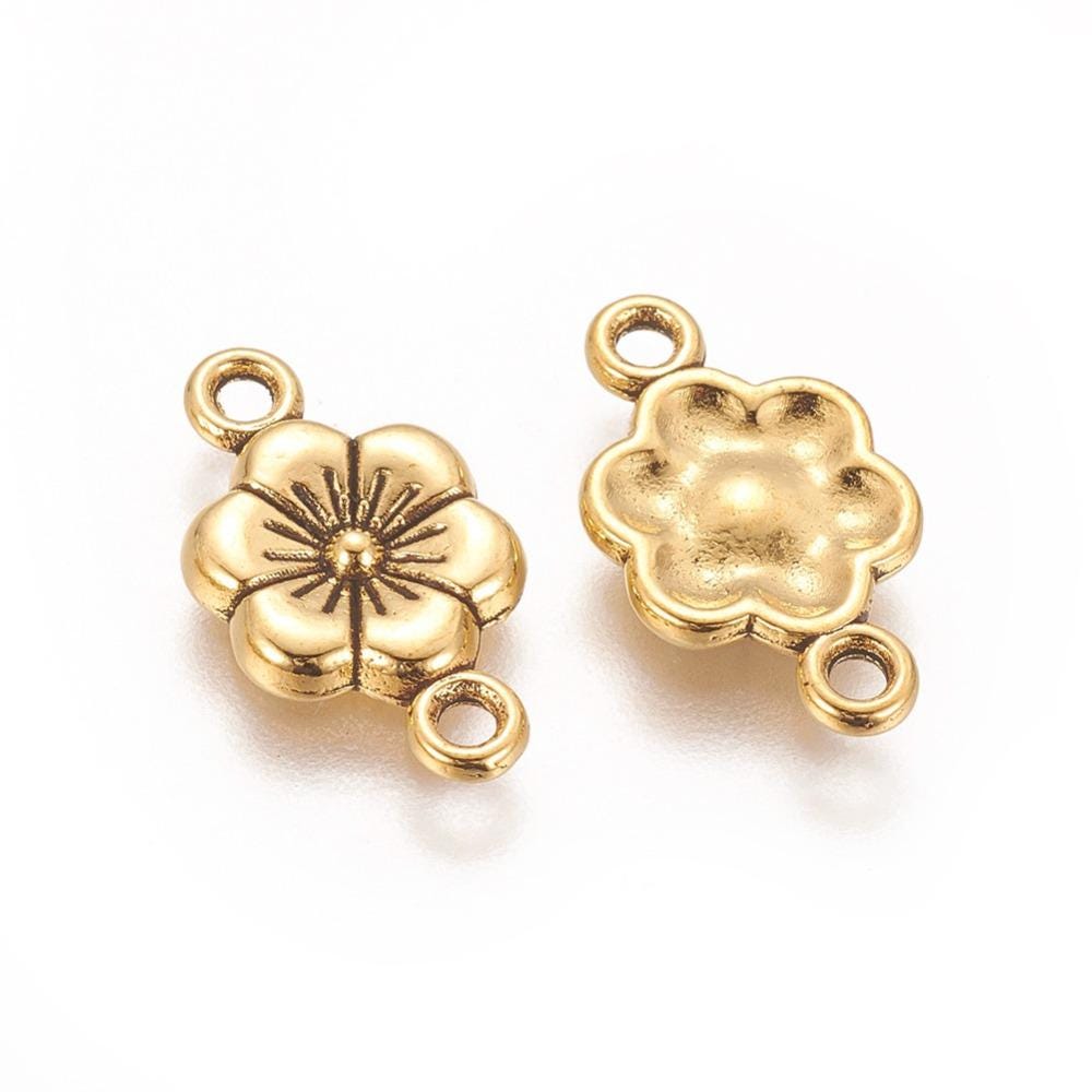 Antique Gold Flower Connector Links For Jewelry Making - 18x10mm - 20pcs - (764)