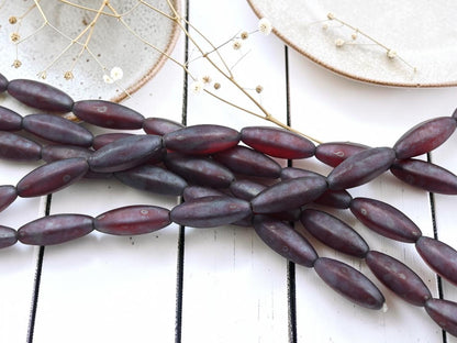 Czech Glass Elongated Oval Beads - Matte Ruby Nebula - 18x8mm - 10pcs - (B391)