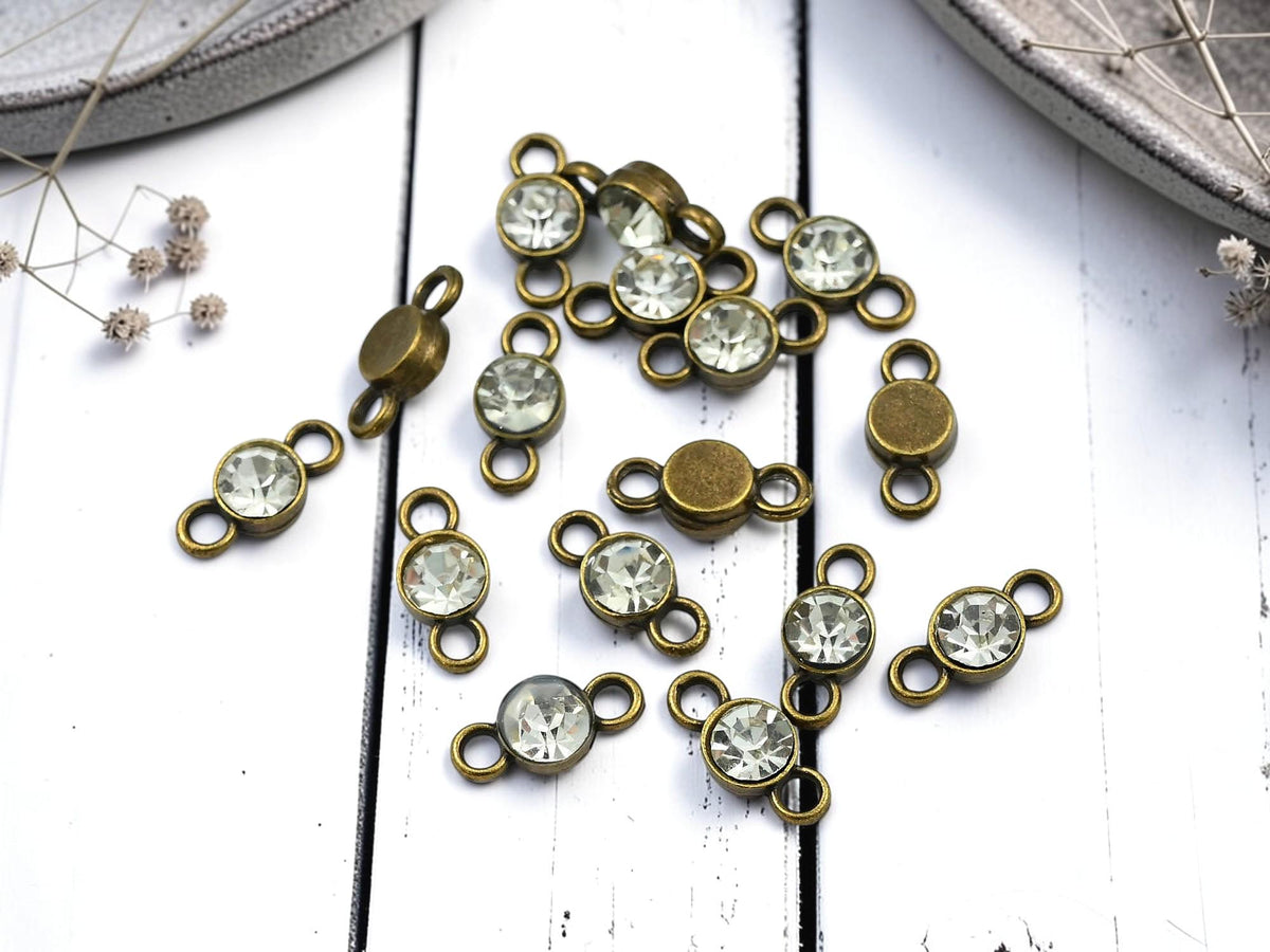 Antique Bronze Rhinestone Link Connectors - 15x7mm - 10pcs - (849)