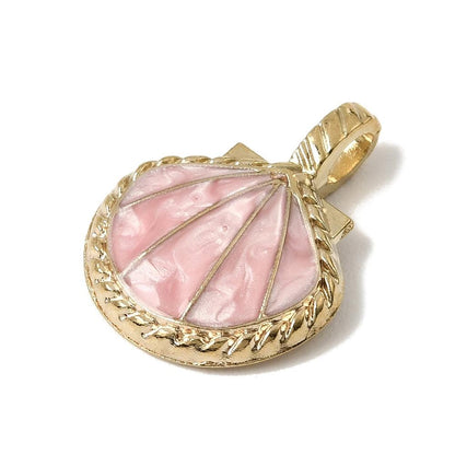 Gold Surround Pink Enamel Shell Pendant - 26x20mm - 1pcs - (1024)