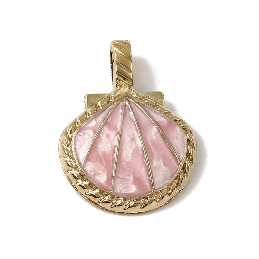Gold Surround Pink Enamel Shell Pendant - 26x20mm - 1pcs - (1024)