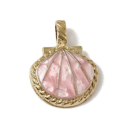 Gold Surround Pink Enamel Shell Pendant - 26x20mm - 1pcs - (1024)