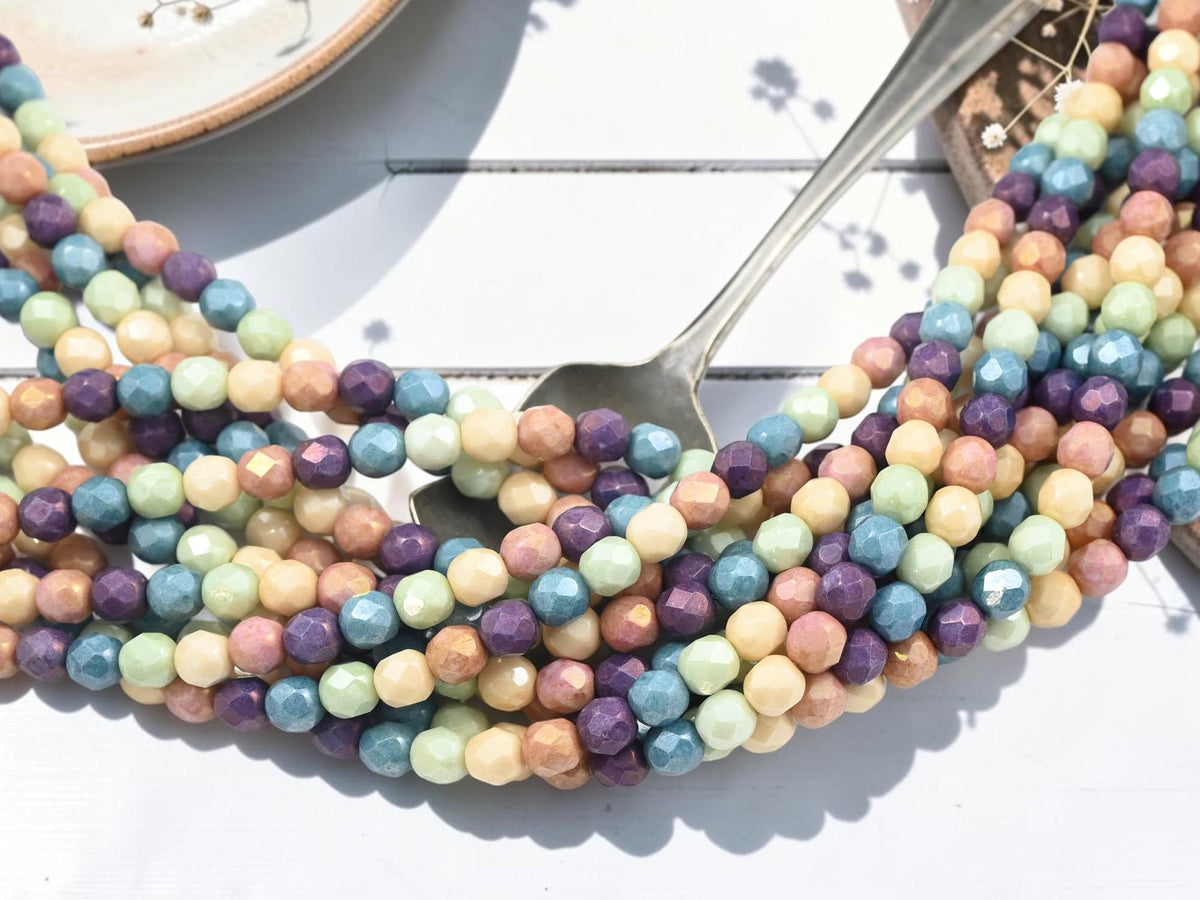 6mm 5 Color Luster Theme Czech Glass Fire Polished Faceted Round Beads - 45pcs - (712)