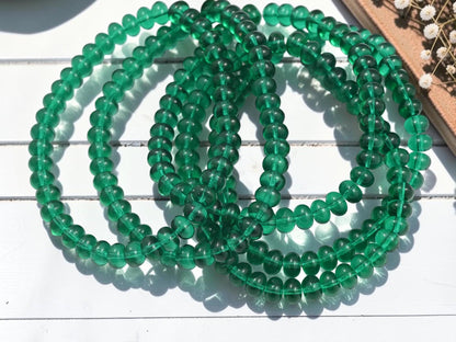 German Glass Smooth Disc Rondelle Spacer Beads - Transparent Emerald Green - 5x7mm - 42pcs - (1680)