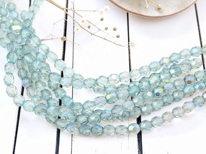 Old Stock Czech Glass Fire Polished Faceted Round Beads - Blue Luster - 7mm - 29pcs - (A223)