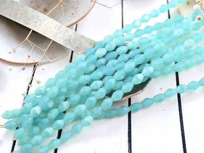 Old Stock Czech Glass Elongated Bicone Beads - Ocean Blue Opaline - 6x8mm - 18pcs - (A307)