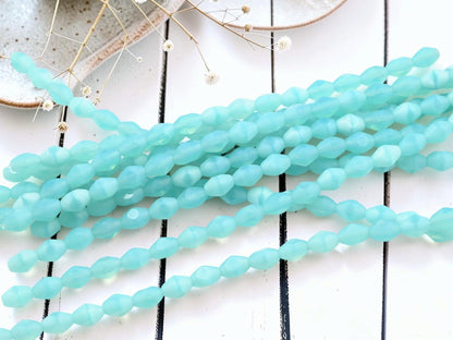 Old Stock Czech Glass Elongated Bicone Beads - Ocean Blue Opaline - 6x8mm - 18pcs - (A307)