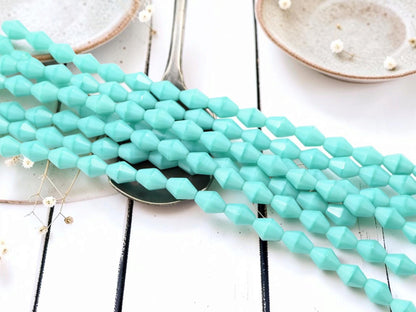 Old Stock Czech Glass Elongated Bicone Beads - Turquoise Silk - 6x8mm - 18pcs - (A200)