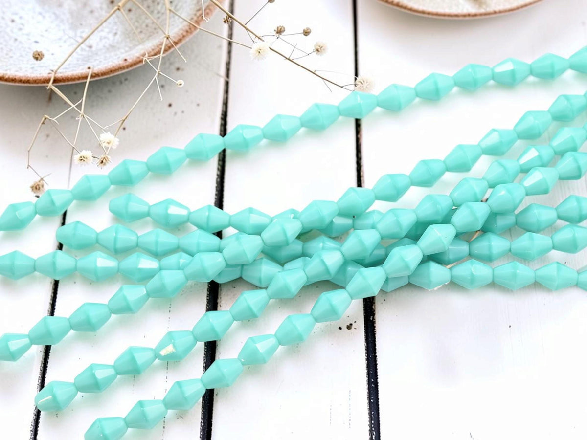 Old Stock Czech Glass Elongated Bicone Beads - Turquoise Silk - 6x8mm - 18pcs - (A200)