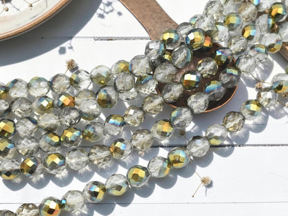 Old Stock Czech Glass Fire Polished Faceted Round Beads - Vintage Bronze Crystal - 10mm Beads - 20pcs - (B569)