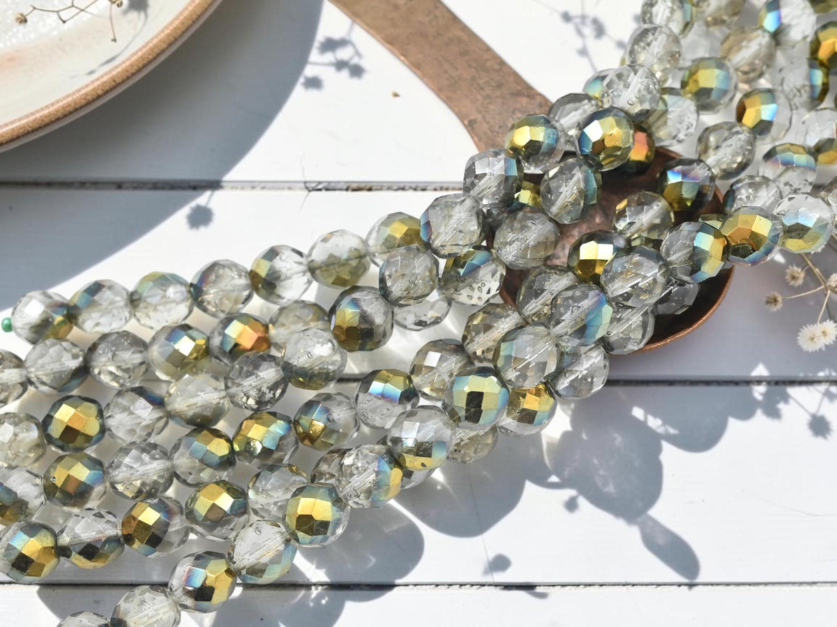 Old Stock Czech Glass Fire Polished Faceted Round Beads - Vintage Bronze Crystal - 10mm Beads - 20pcs - (B569)
