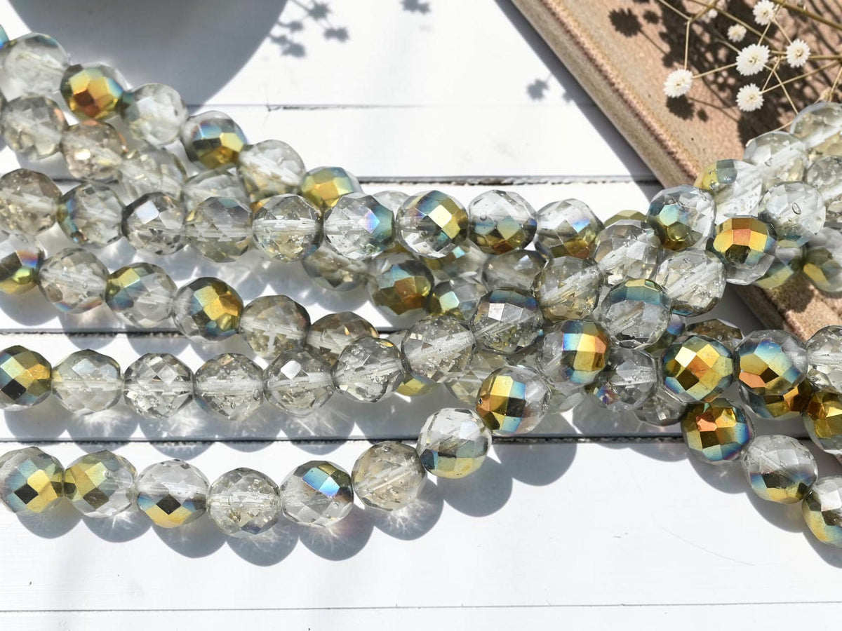 Old Stock Czech Glass Fire Polished Faceted Round Beads - Vintage Bronze Crystal - 10mm Beads - 20pcs - (B569)
