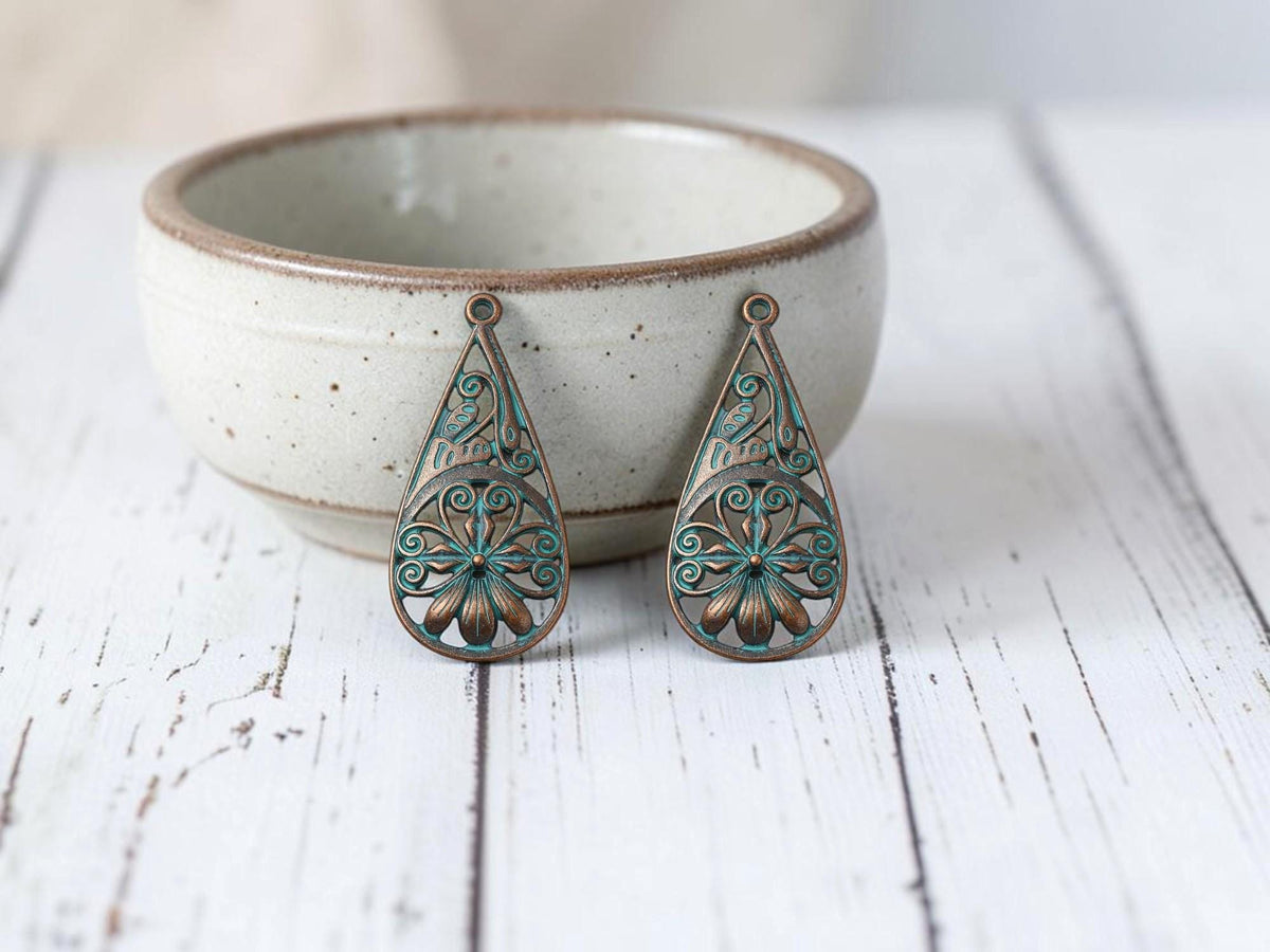 Metal Charms - Patina Charms - Teardrop Charms - 40x19mm - 5pcs - (3132)