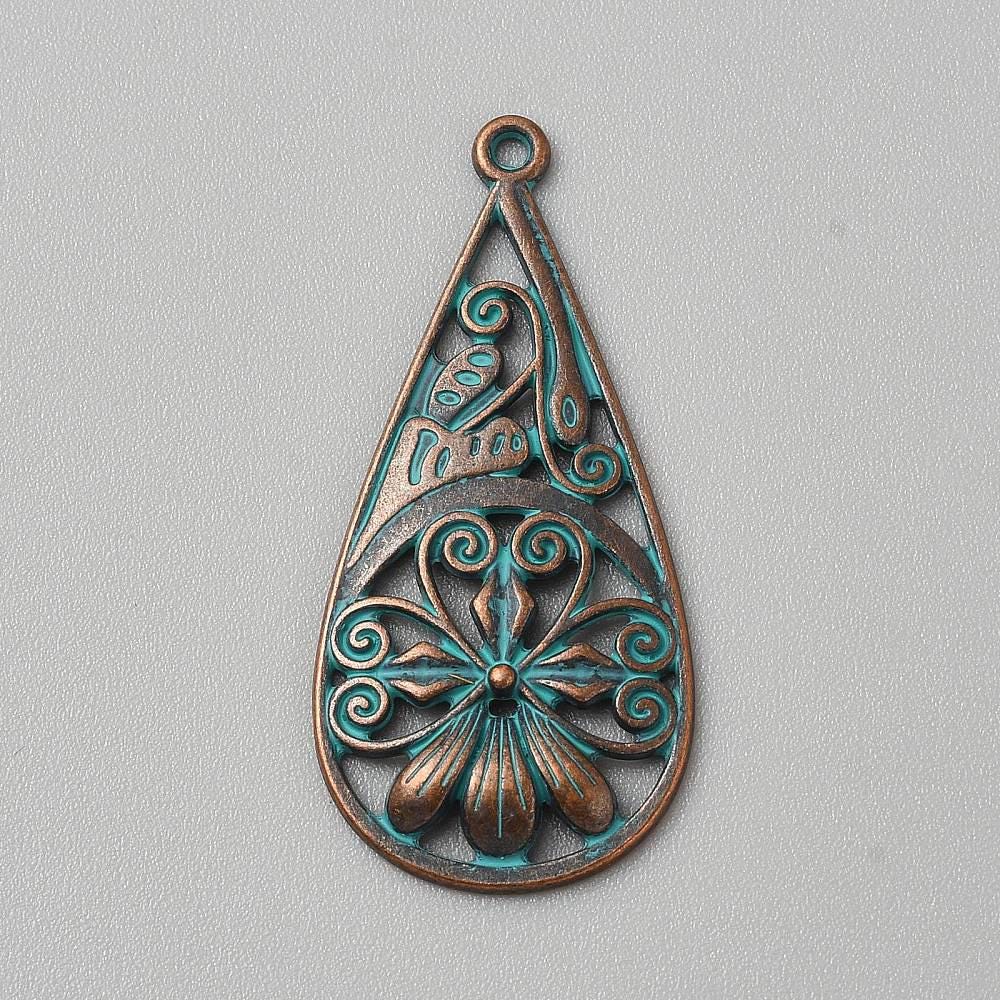 Metal Charms - Patina Charms - Teardrop Charms - 40x19mm - 5pcs - (3132)