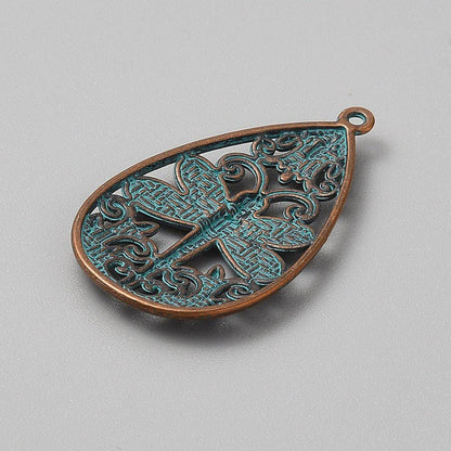 Metal Charms - Patina Charms - Dragonly Charms - Teardrop Charms - 37x23mm - 5pcs - (3969)