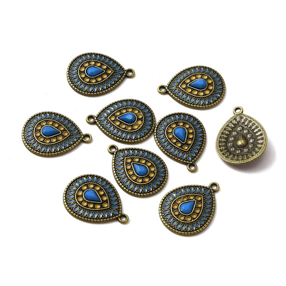 Metal Charms - Enamel Charms - Rhinestone Charms - Teardrop Charms - 25x19mm - 5pcs - (5079)