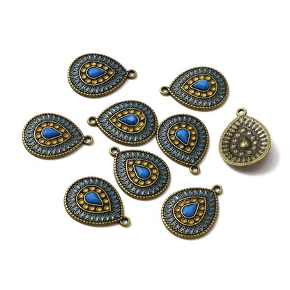 Metal Charms - Enamel Charms - Rhinestone Charms - Teardrop Charms - 25x19mm - 5pcs - (5079)