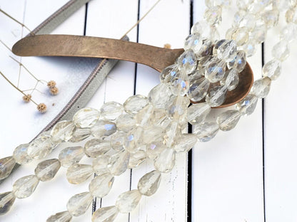 Old Stock Czech Glass Fire Polished Faceted Teardrop Beads - Crystal Shadow - 13x9mm - 16pcs - (3436)