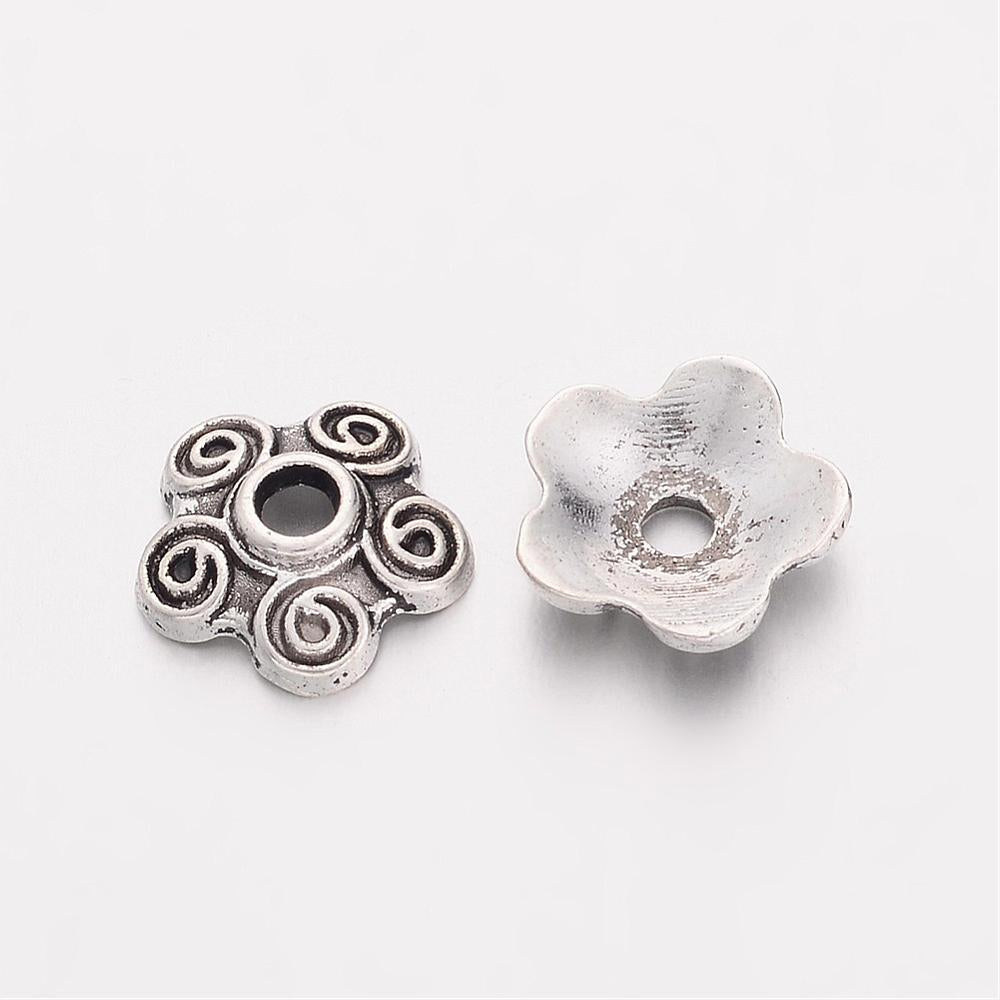 Antique Silver Metal Bead Caps - Fits 10mm Beads - 100pcs - (541)