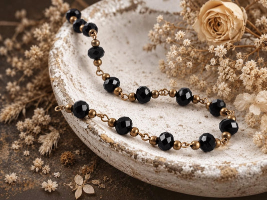 Beaded Chain - Fire Polished Beads - Bronze Chain - Handlinked Chain - 3.25ft - (5775)