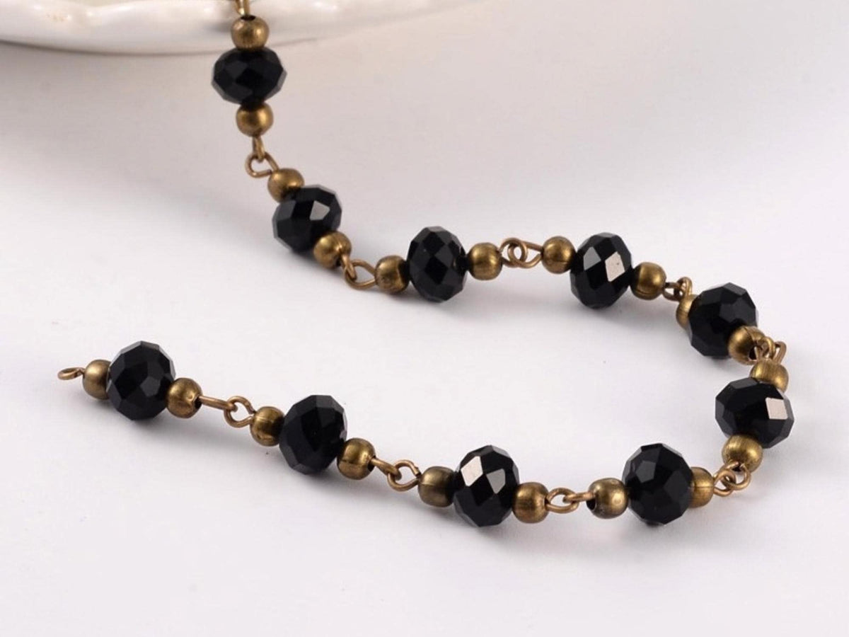 Beaded Chain - Fire Polished Beads - Bronze Chain - Handlinked Chain - 3.25ft - (5775)