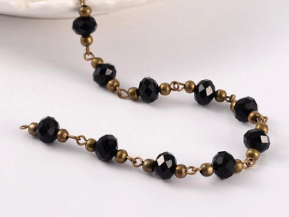 Beaded Chain - Fire Polished Beads - Bronze Chain - Handlinked Chain - 3.25ft - (5775)