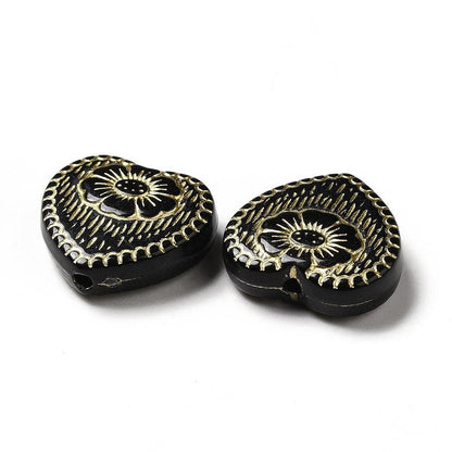 Gilded Crystal Jet Black Acrylic Heart Beads - Lightweight - 17x18x5mm - 10pcs - (A300)