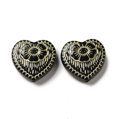 Gilded Crystal Jet Black Acrylic Heart Beads - Lightweight - 17x18x5mm - 10pcs - (A300)