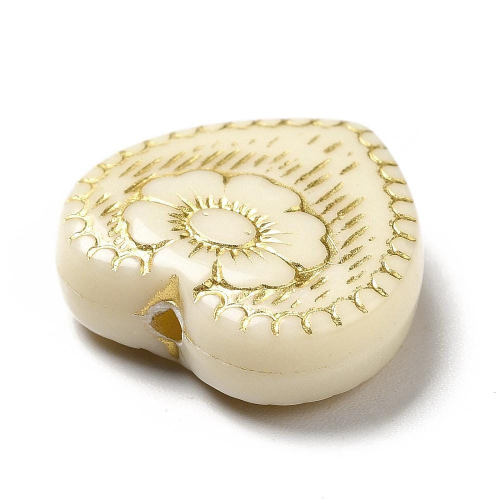 Gilded Opaqaue Beige Acrylic Heart Beads - Lightweight - 17x18x5mm - 10pcs - (A468)