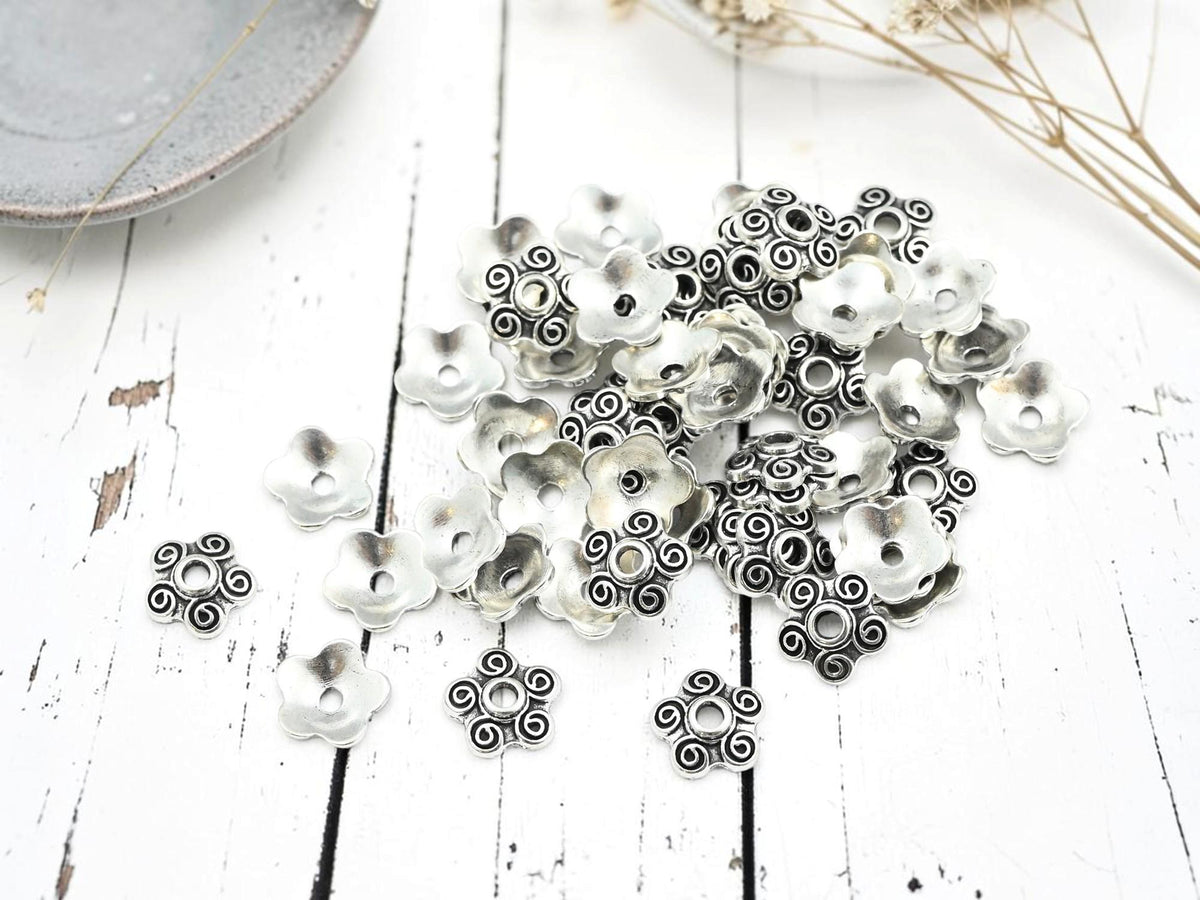 Antique Silver Metal Bead Caps - Fits 10mm Beads - 100pcs - (541)