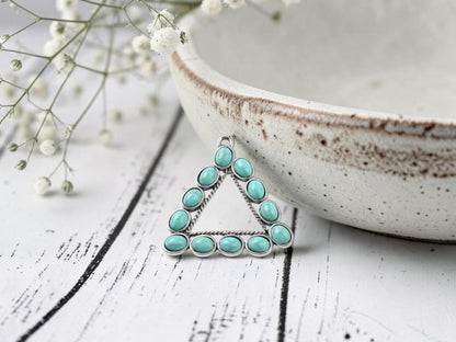 Antique Silver with Green Turquoise Triangle Pendant - 48mm - 1pcs - (4327)