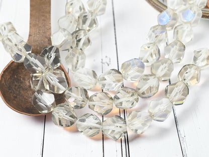 Old Stock Czech Glass Large Polycut Round Beads - Crystal Shadow - Choose Your Size