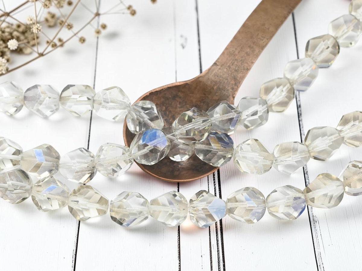 Old Stock Czech Glass Large Polycut Round Beads - Crystal Shadow - Choose Your Size