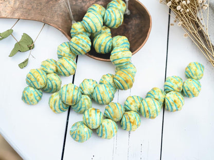 Czech Glass Top Drilled Round Shell Beads - Turquoise Washed Alabaster Picasso - 8mm - 12pcs - (B463)
