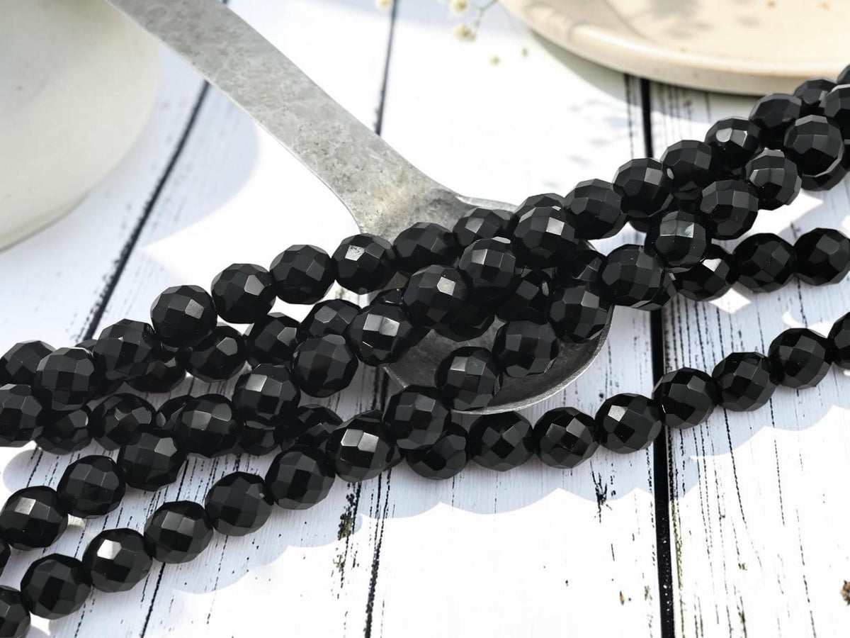 Old Stock Czech Glass Fire Polished Faceted Round Beads - Jet Black - 10mm - 21pcs - (4143)