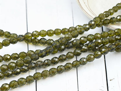 Old Stock Czech Glass Fire Polished Round Beads - Olive Green Travertine - 10mm - 21pcs - (B103)