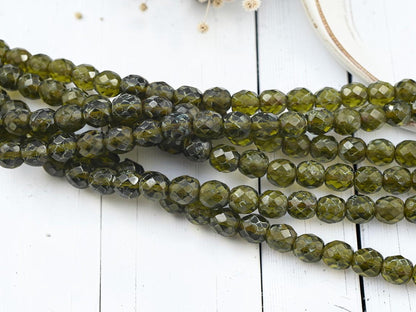 Old Stock Czech Glass Fire Polished Round Beads - Olive Green Travertine - 10mm - 21pcs - (B103)