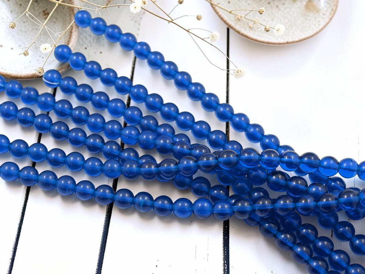 Czech Glass 8mm Smooth Round Druk Beads - Capri Blue - 24pcs - (5336)