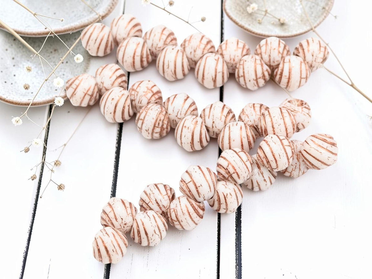Czech Glass Top Drilled Round Shell Beads - Turquoise Washed Alabaster Picasso - 8mm - 12pcs - (B463)