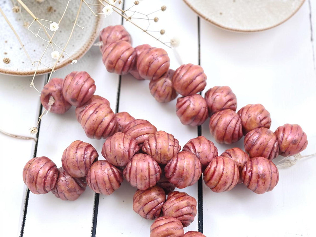 Czech Glass Top Drilled Round Shell Beads - Pink Washed Rose Alabaster - 8mm - 12pcs - (B199)
