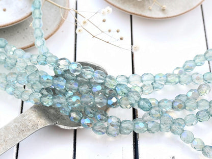 Old Stock Czech Glass Fire Polished Faceted Round Beads - Blue Luster - 7mm - 29pcs - (A223)