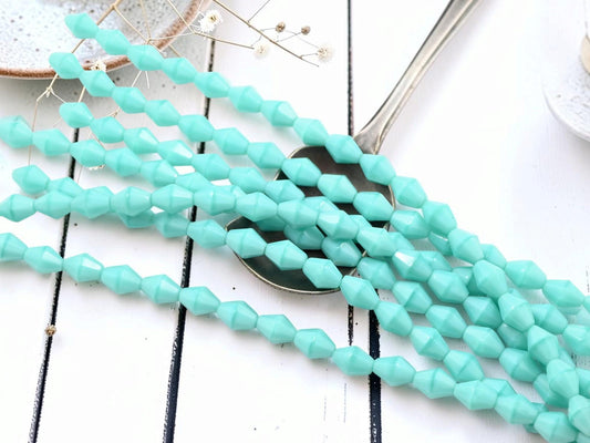 Old Stock Czech Glass Elongated Bicone Beads - Turquoise Silk - 6x8mm - 18pcs - (A200)