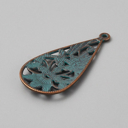 Metal Charms - Patina Charms - Teardrop Charms - 40x19mm - 5pcs - (3132)