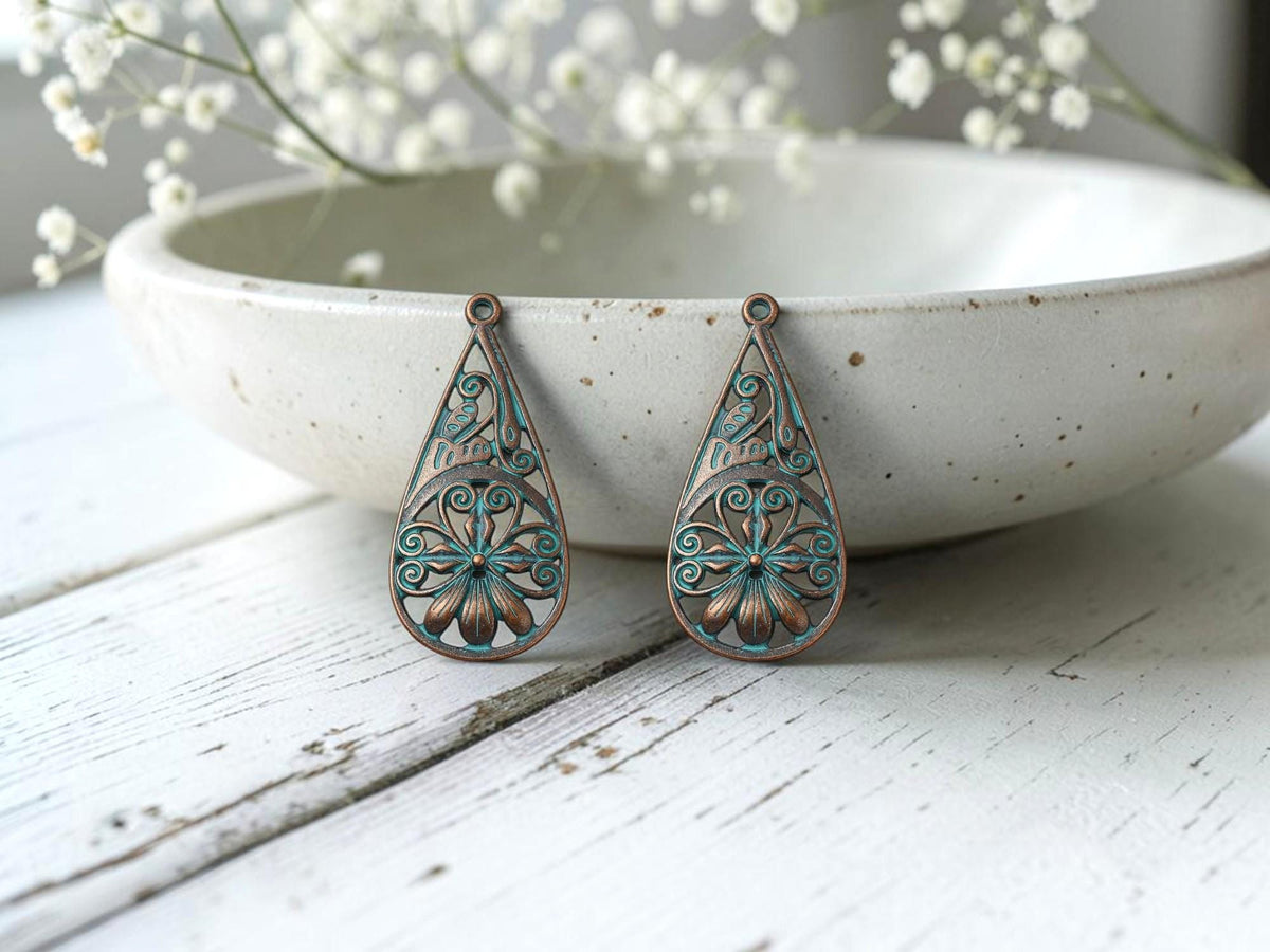 Metal Charms - Patina Charms - Teardrop Charms - 40x19mm - 5pcs - (3132)